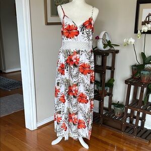 SHEIN VACAY Red and White Floral Maxi Dress
